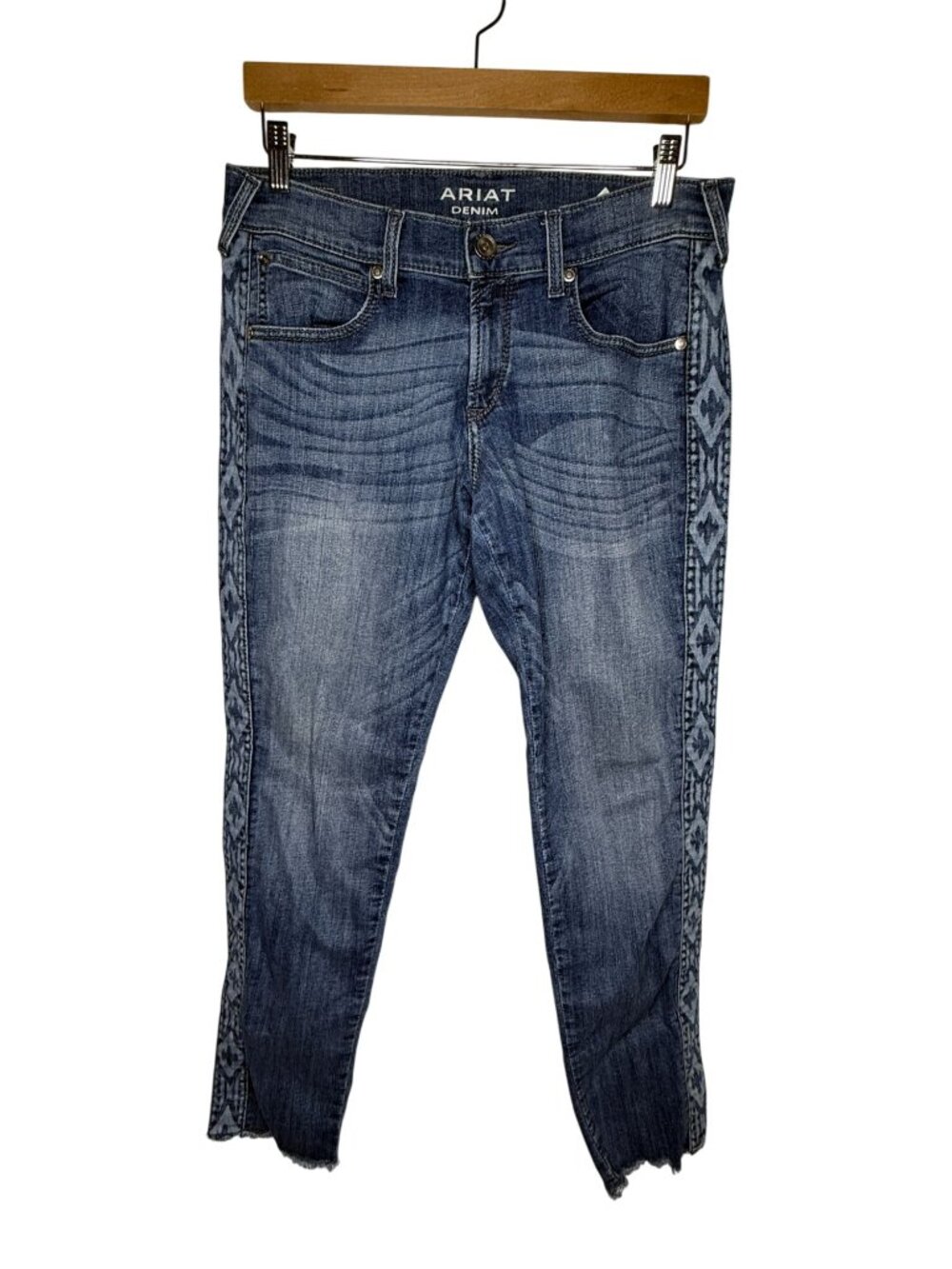 Ariat 29R Boyfriend Jeans Ethereal Western Side Print Raw Hem